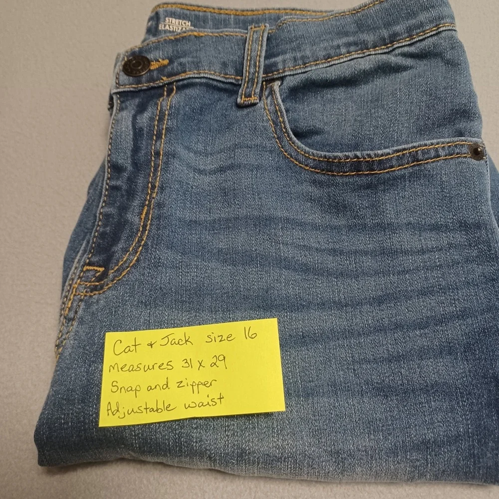 Cat & Jack Jeans Boys 16 Blue Straight Stretch Adjustable Waist 046123953